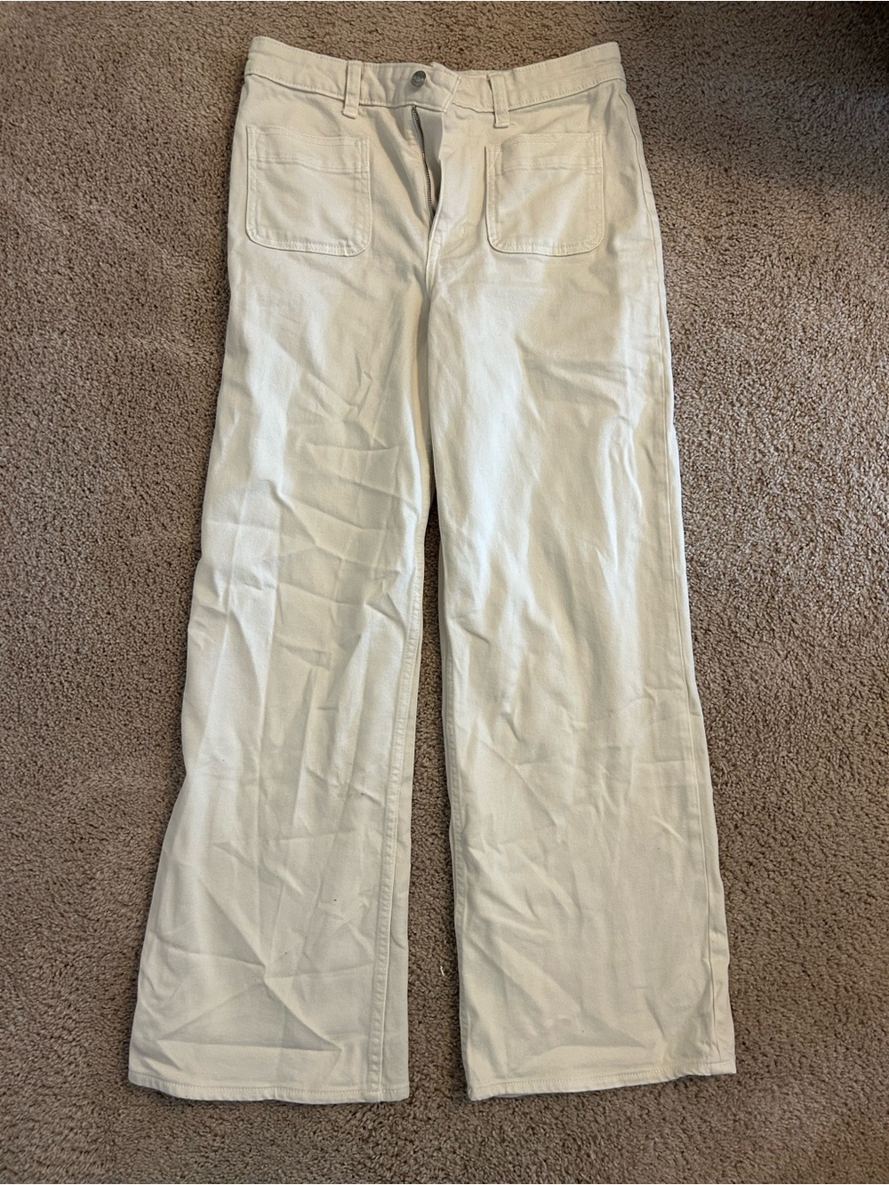 Wide Leg Cream Jeans - Women